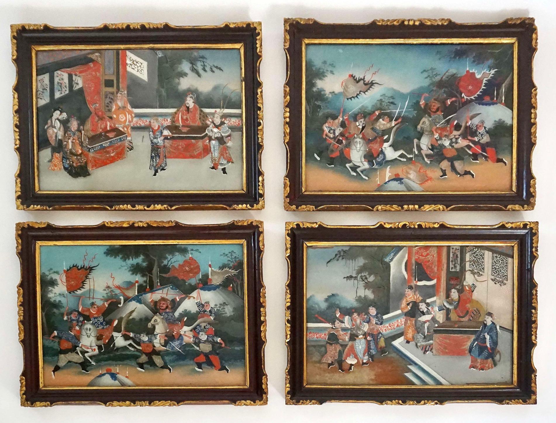 Chinese Export Reverse Glass Paintings, Set of Four, circa 1825 For Sale 9