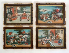 Chinese Export Reverse Glass Paintings, Set of Four, circa 1825