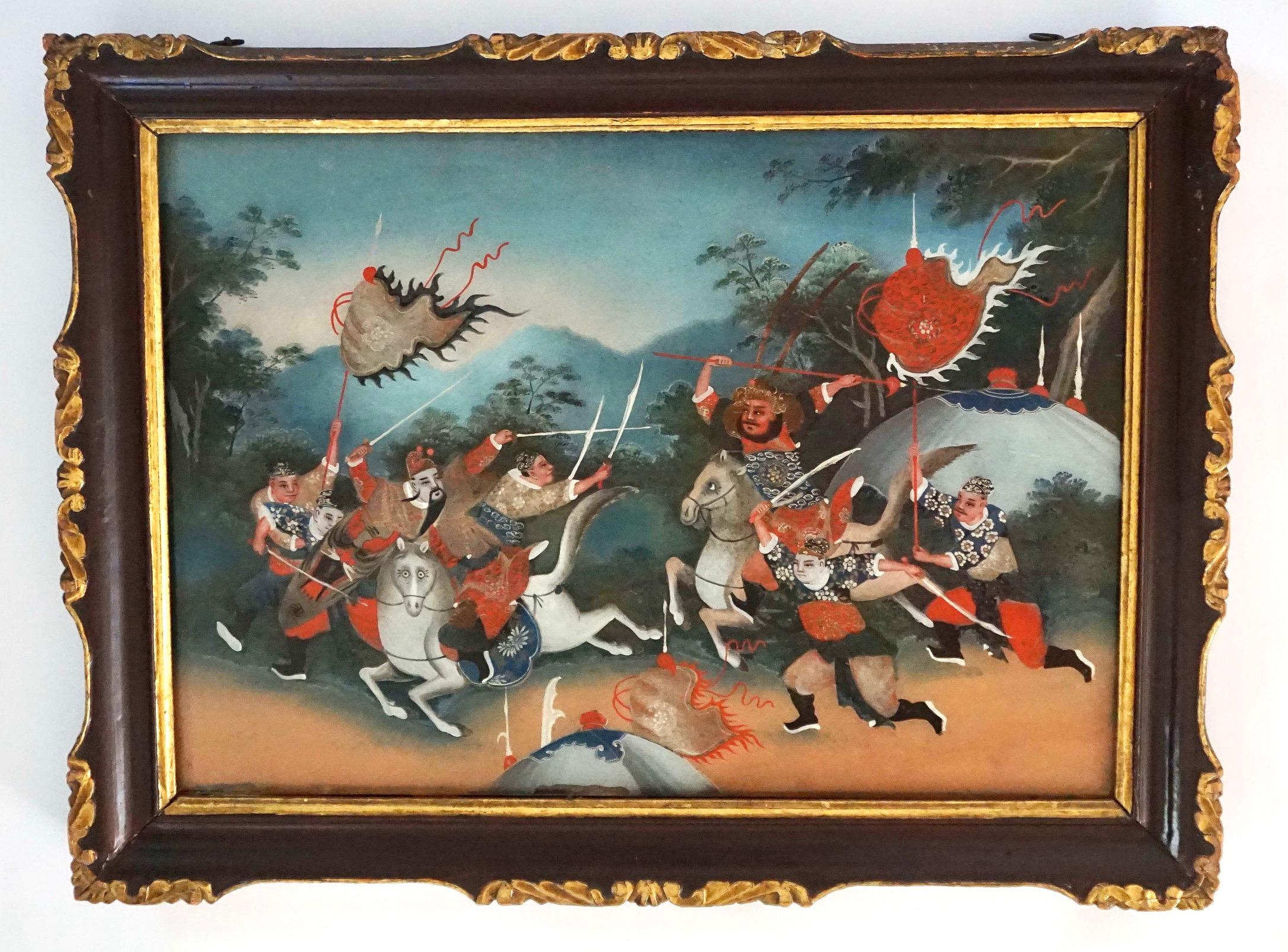 19th Century Chinese Export Reverse Glass Paintings, Set of Four, circa 1825 For Sale