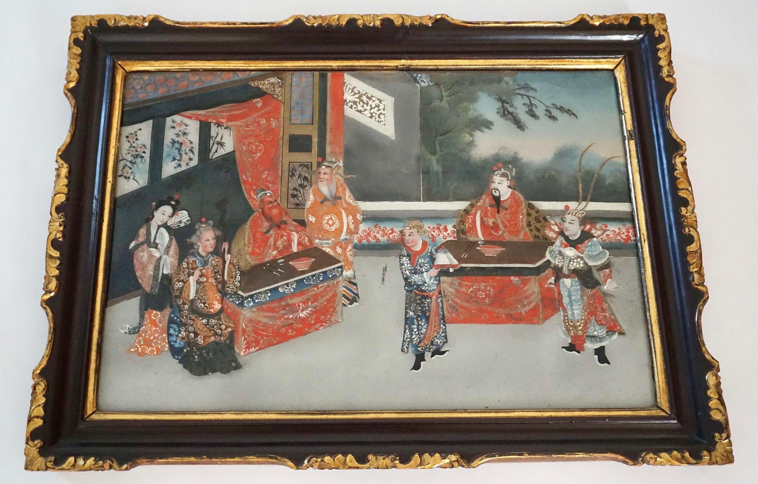 Chinese Export Reverse Glass Paintings, Set of Four, circa 1825 For Sale 3