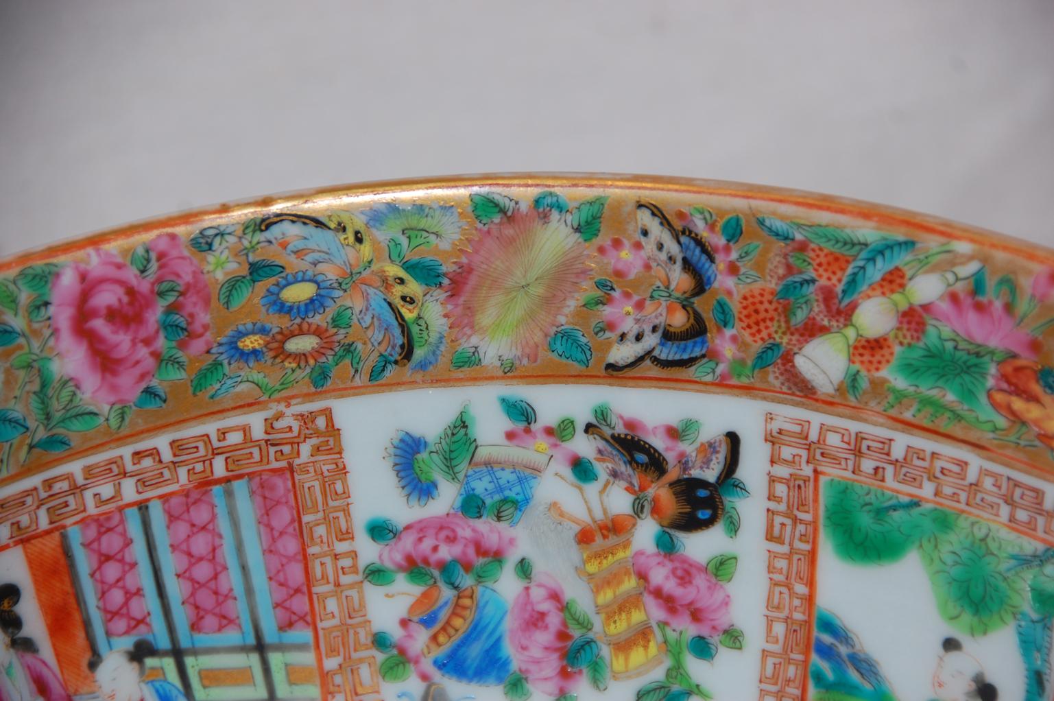 Porcelaine Bol à punch mandarin rose d'exportation chinoise, vers 1840 en vente