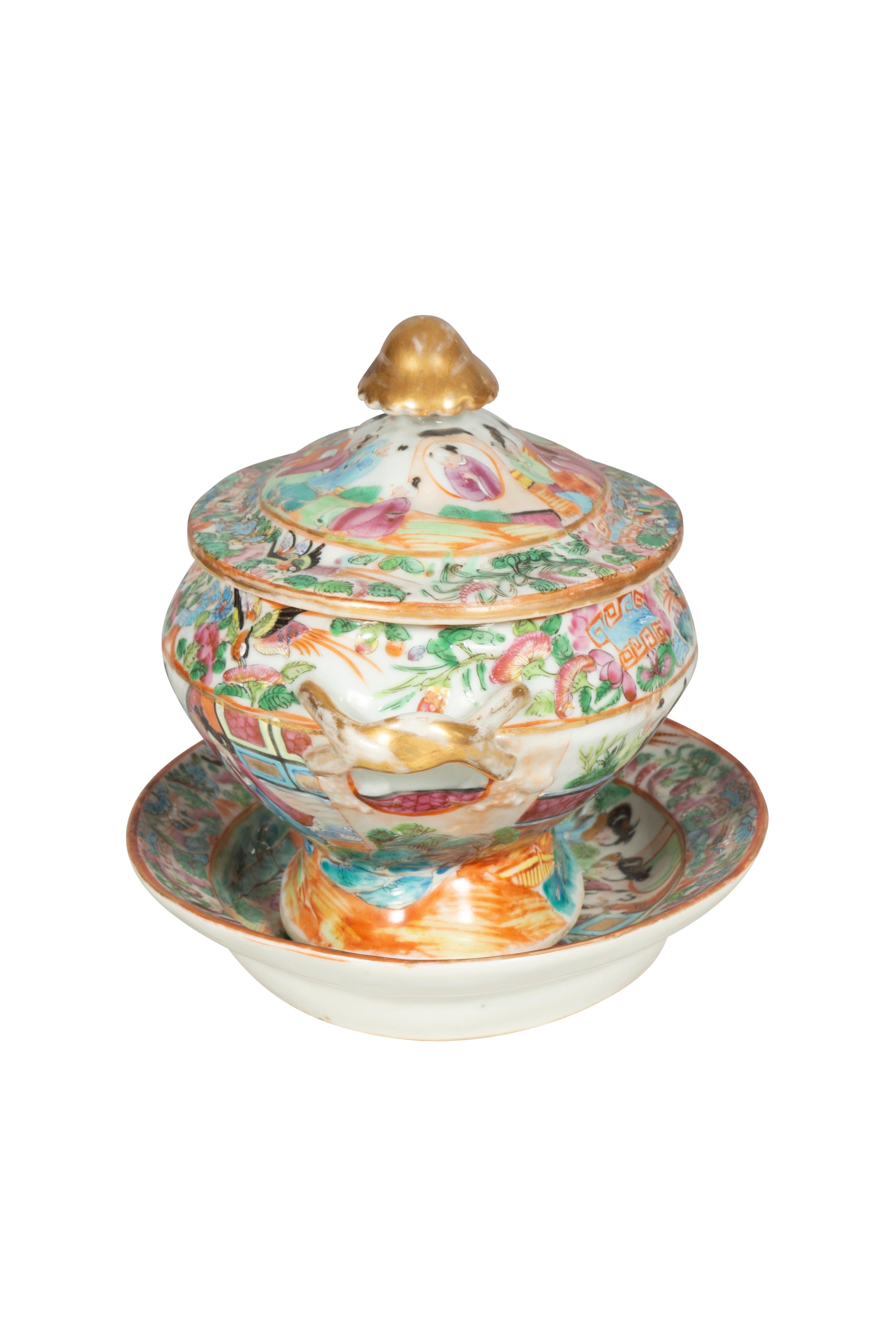 Chinese Export Rose Mandarin Sauce Tureen And Underplate For Sale 1