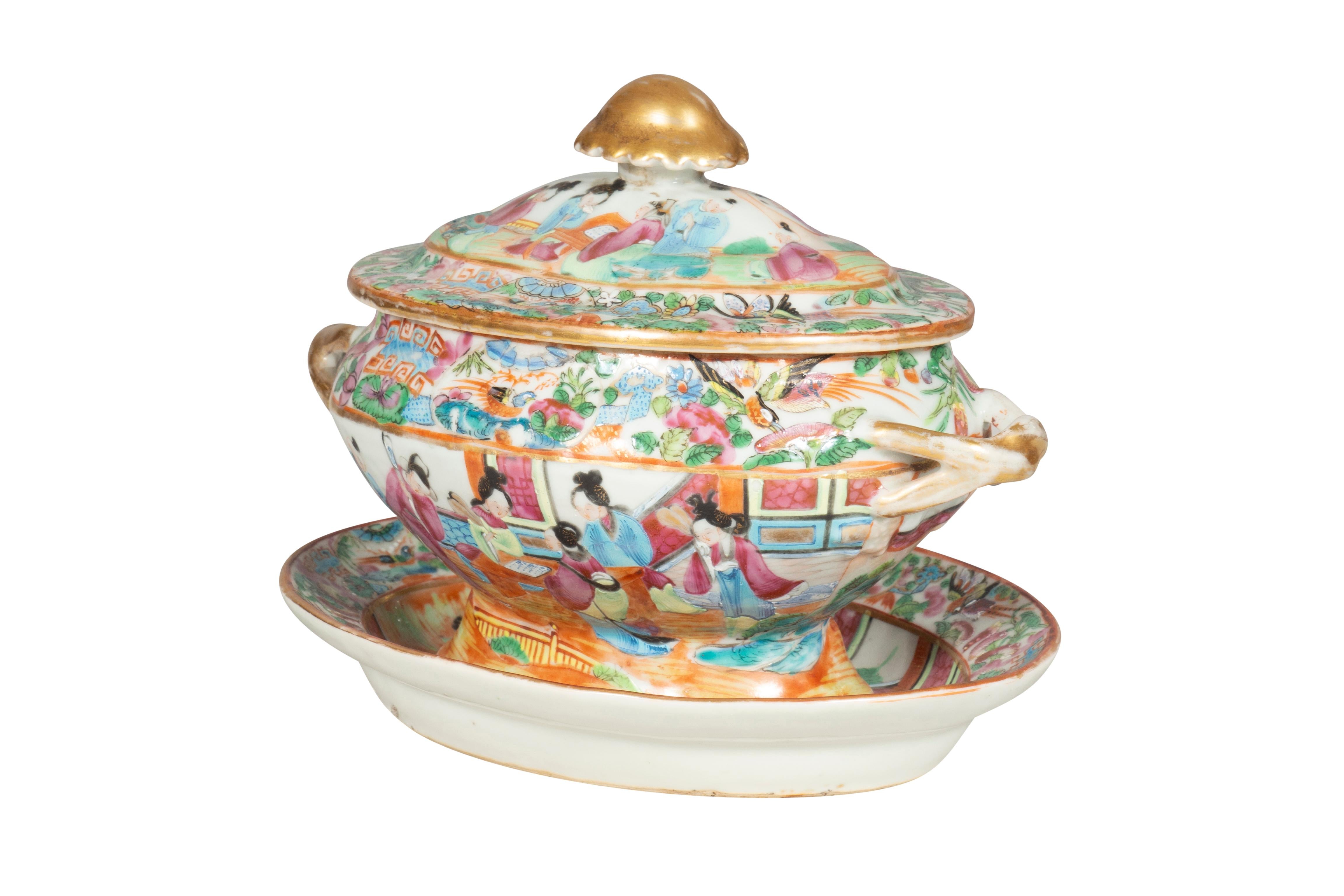 Chinese Export Rose Mandarin Sauce Tureen And Underplate For Sale 2