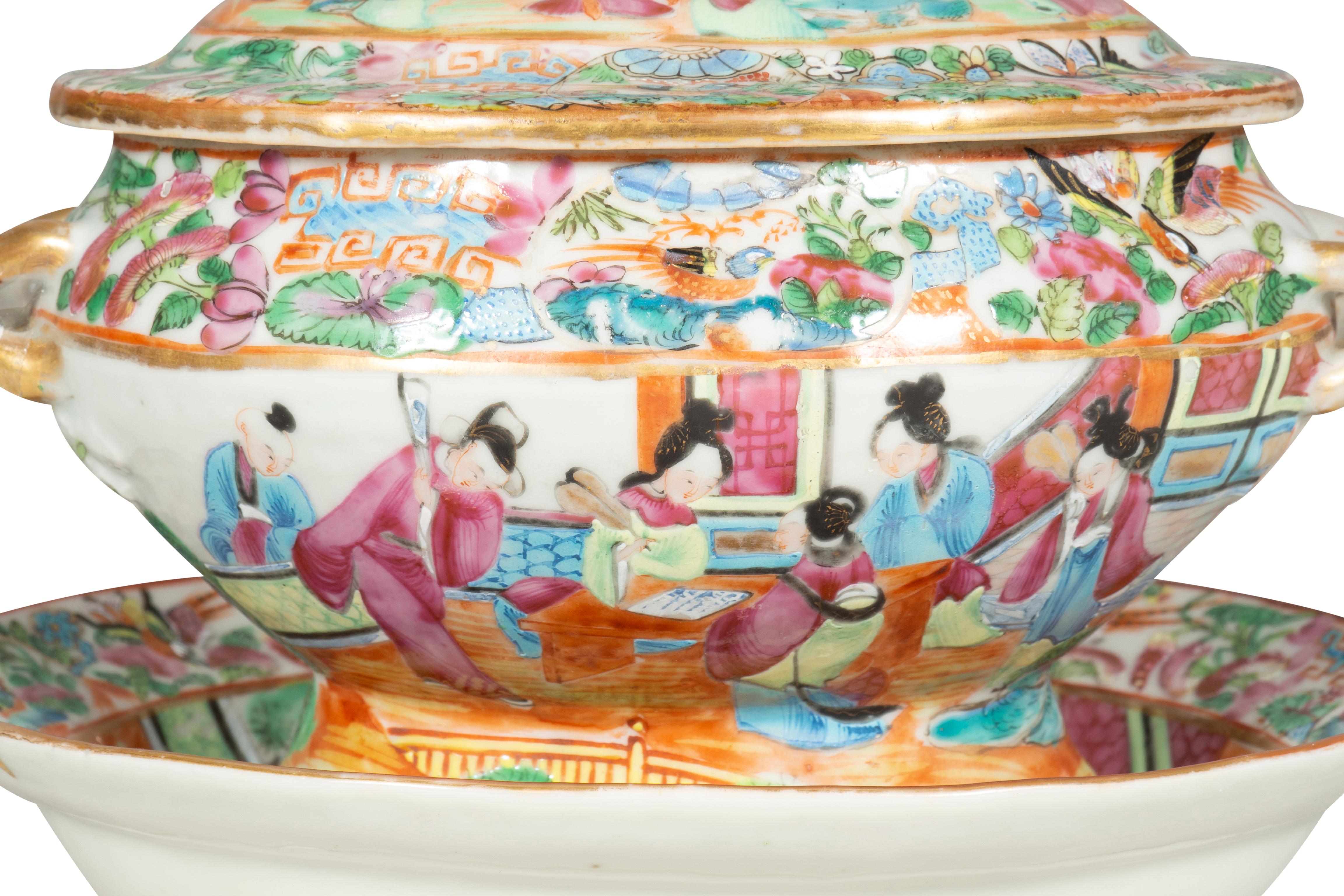 Chinese Export Rose Mandarin Sauce Tureen And Underplate For Sale 3