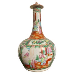 Chinese Export Rose Medallion Bottle Vase and Cover, Late 19th C, China