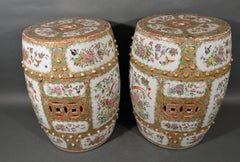 Chinese Export Rose Medallion Circular Pair of Garden Seats, circa 1840-1860