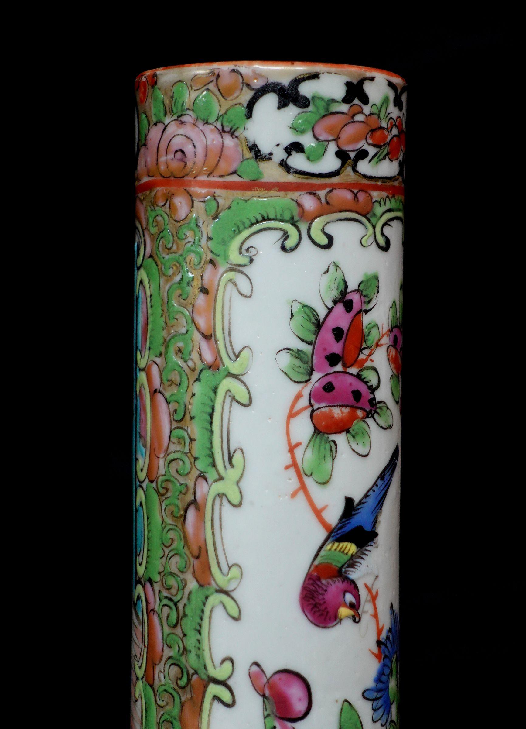 Porcelain Chinese Export Rose Medallion Cylinder 19th Century For Sale