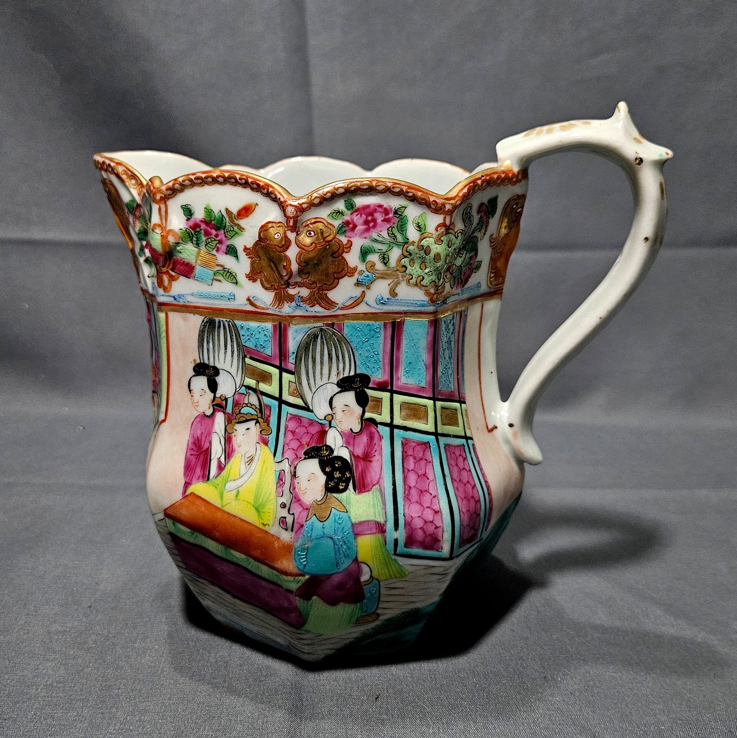 Chinesischer Export Rosenmedaillon Porzellankrug. 19. Jahrhundert im Angebot 8