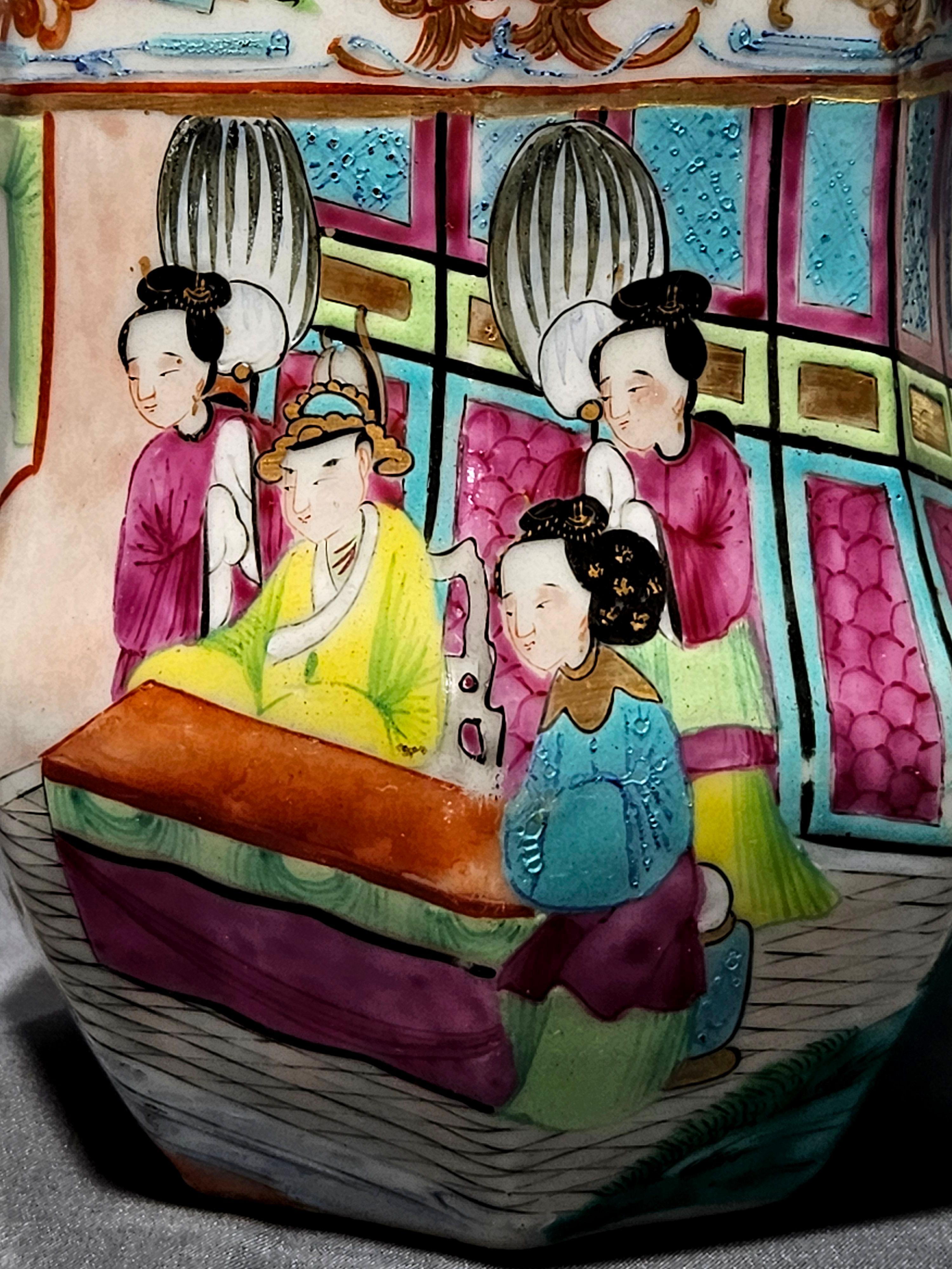 Chinesischer Export-Rosen-Mandarin-Krug aus dem 19. Jahrhundert, 6,5