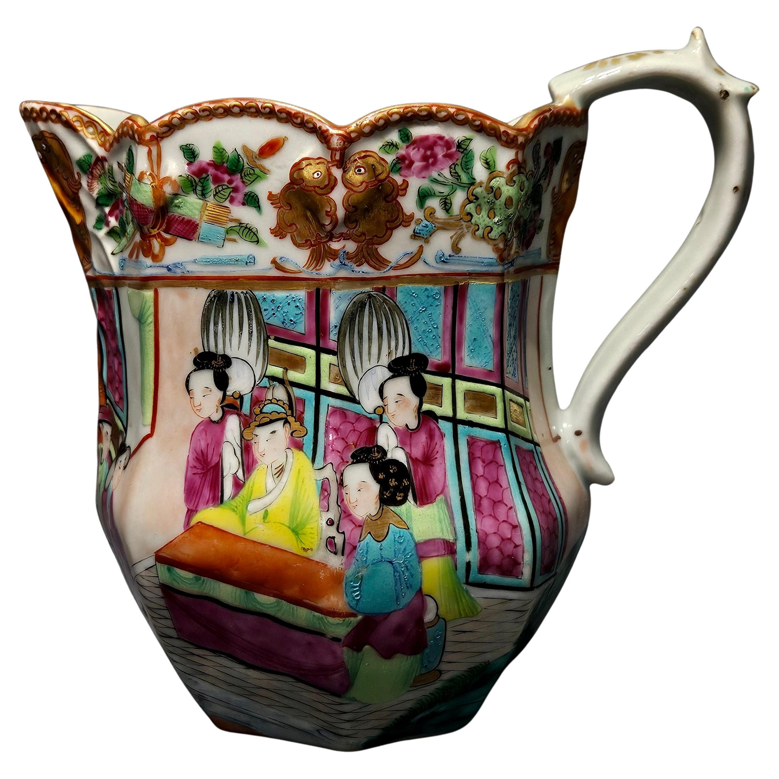 Chinese Export Rose Medallion Porcelain Jug. 19th Century