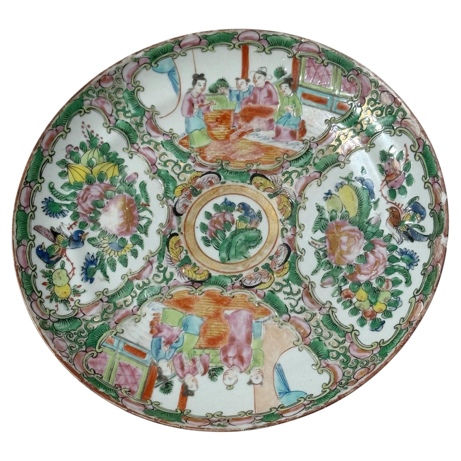 Chinese Export Rose Medallion Porcelain Plate, Qing Dynasty, Circa 1875