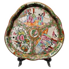 Chinese Export Rose Medallion Porcelain Shaped Serving Tray. 19th Century