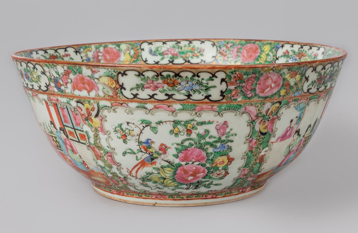 Chinese Export Rose Medallion Punch Bowl For Sale 1