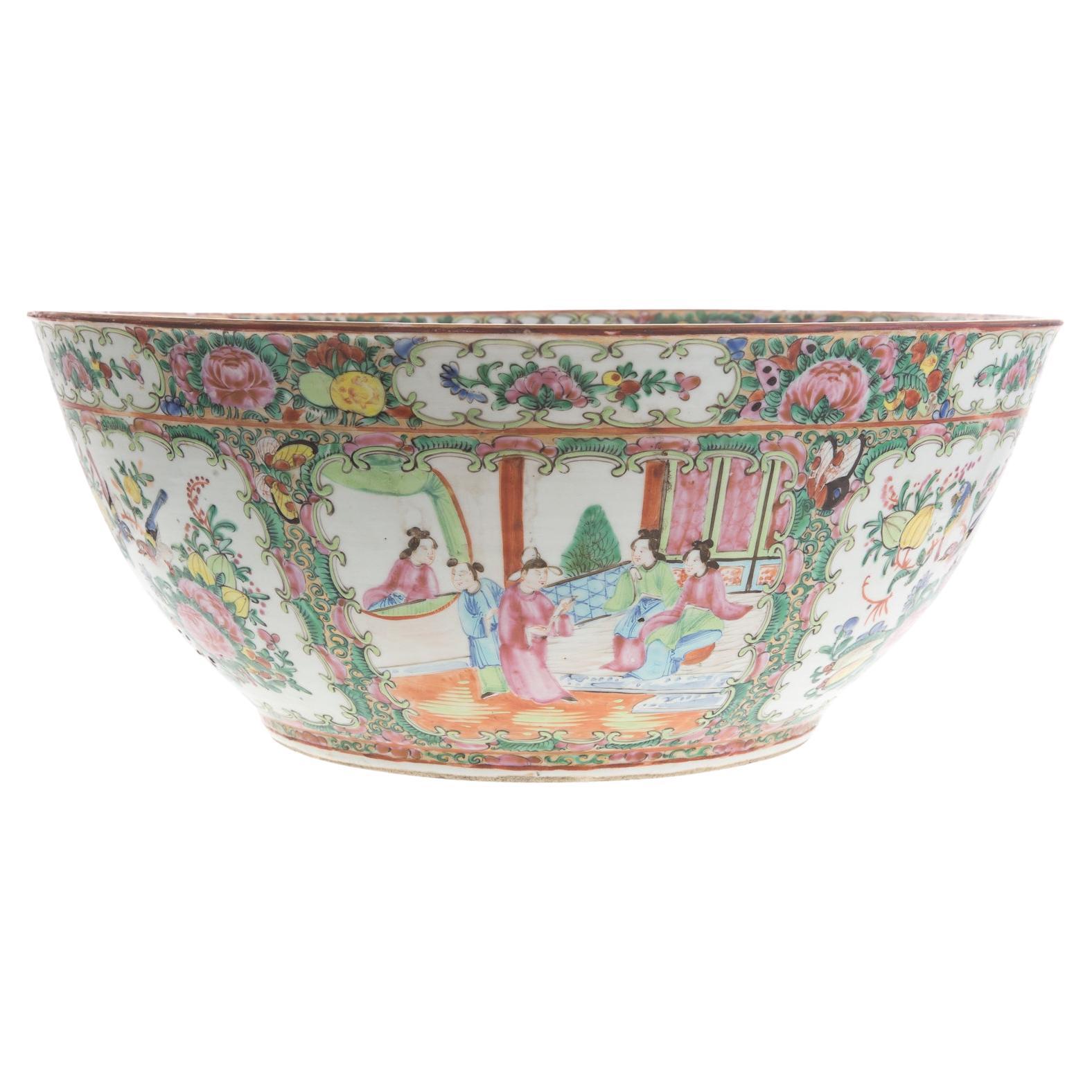 Chinese Export Rose Medallion Punch Bowl