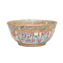 Chinese Export Rose Medallion Punch Porcelain Bowl with Greek Key