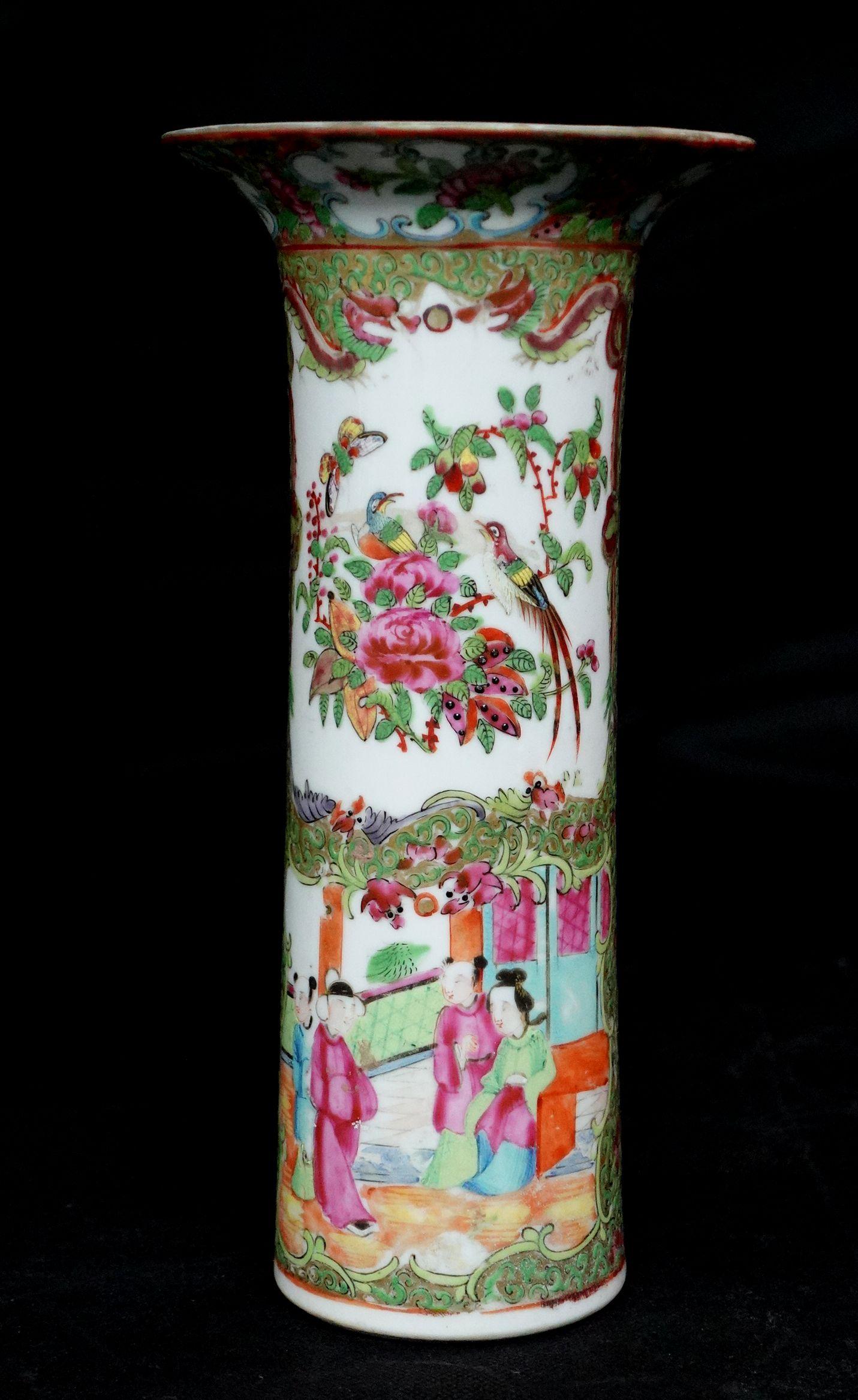 Porcelain Chinese Export Rose Medallion Vase with Flared Rim, 19th Century For Sale
