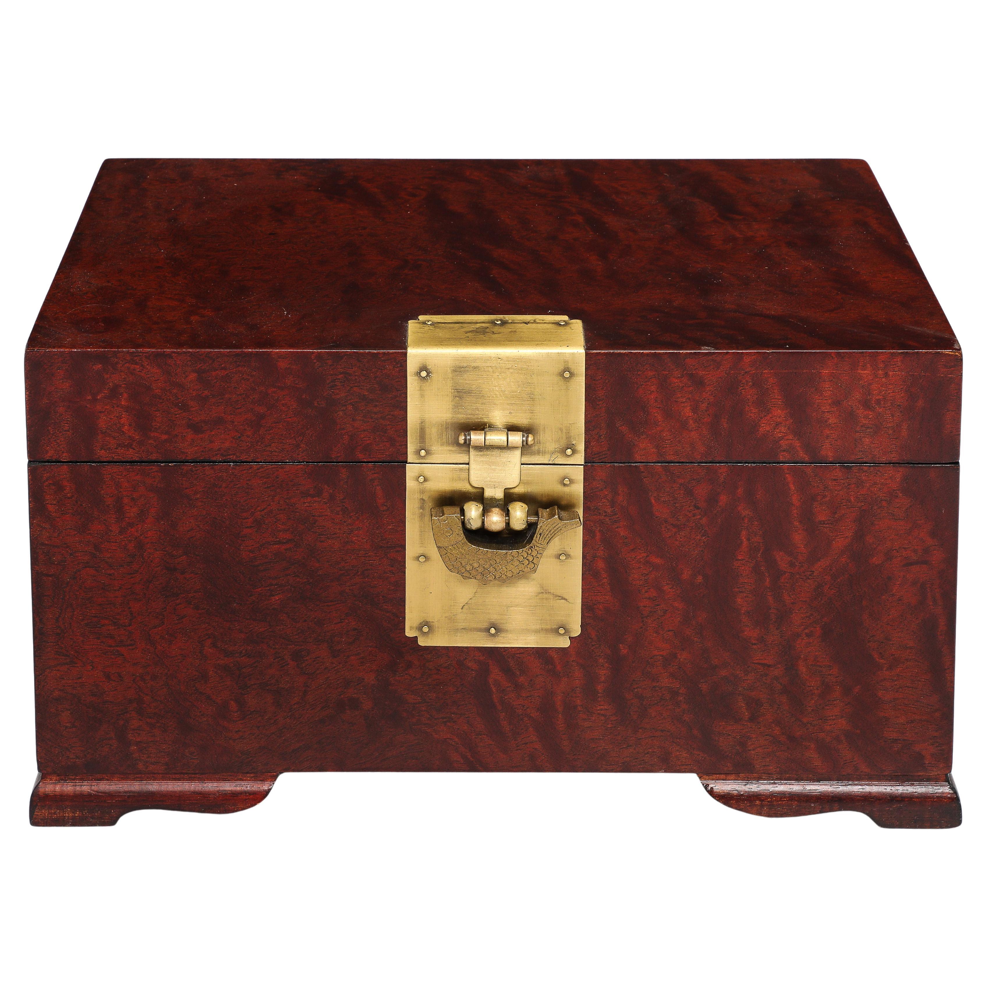 Chinese Export Rose Wood, Brass Koi Lock Box