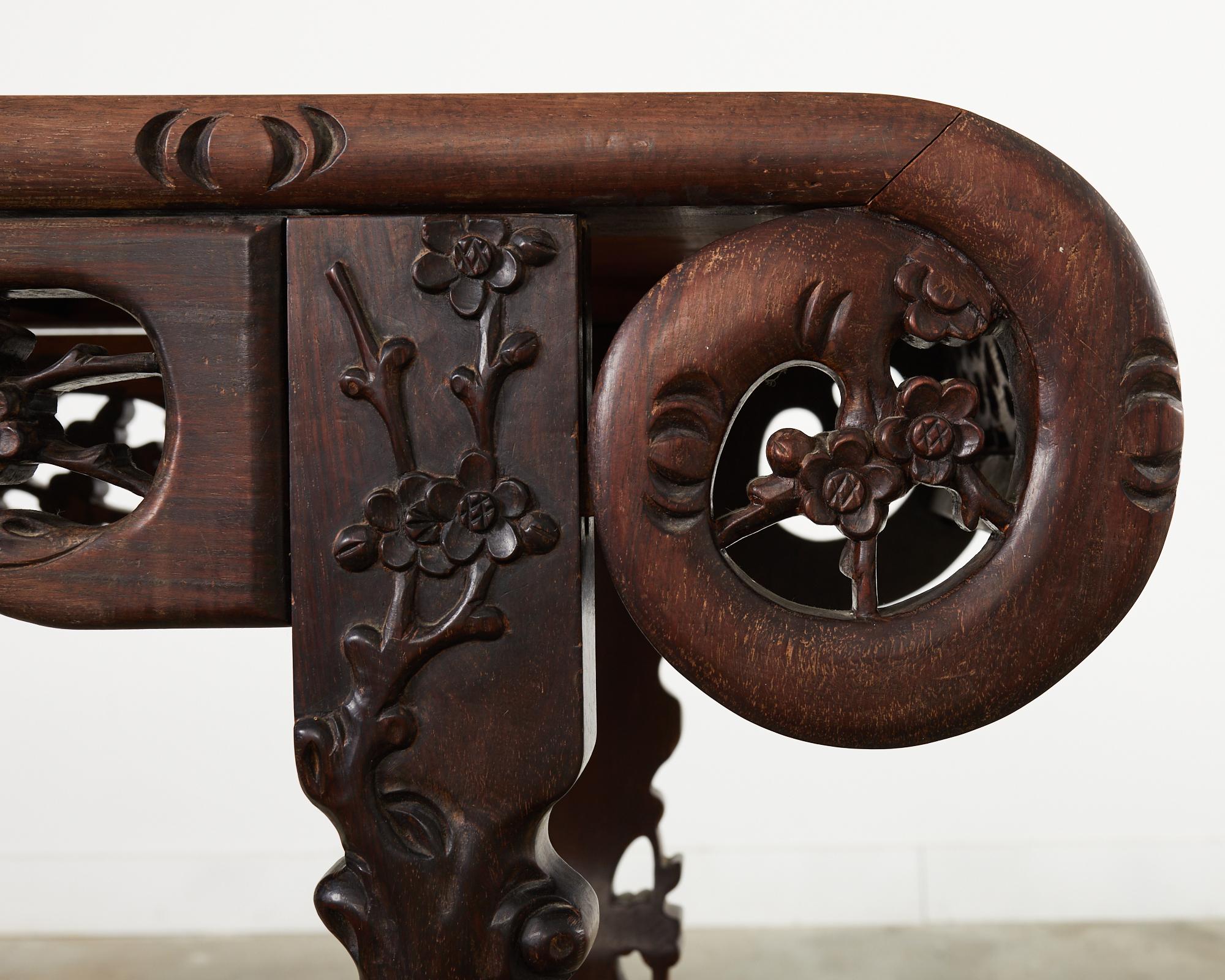 Chinese Export Rosewood Carved Altar Console Table For Sale 9