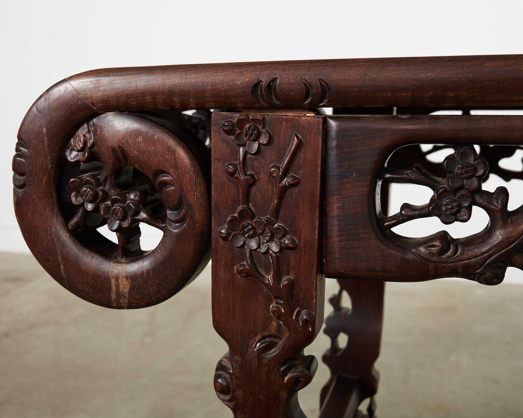 Chinese Export Rosewood Carved Altar Console Table For Sale 11