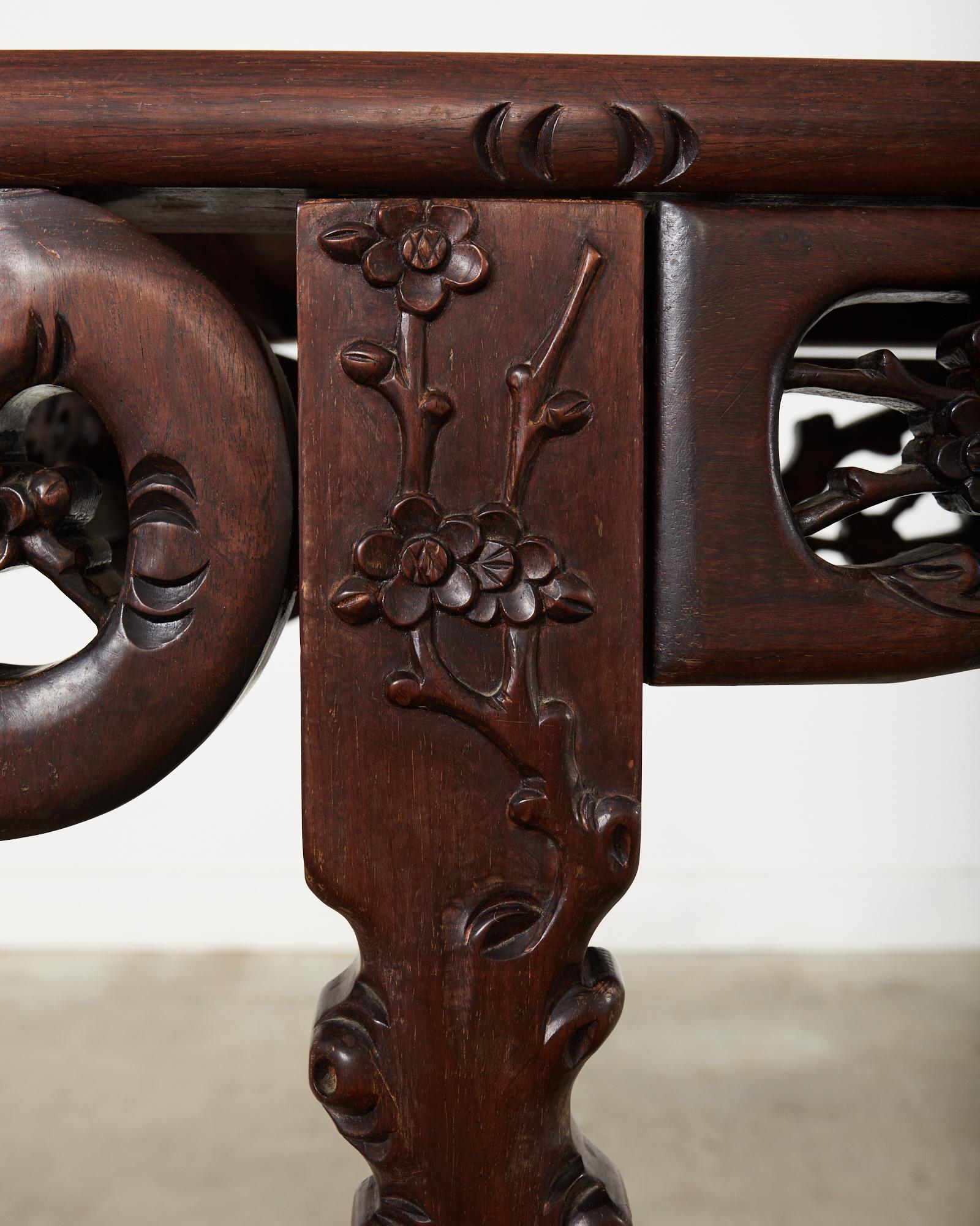 Chinese Export Rosewood Carved Altar Console Table For Sale 14