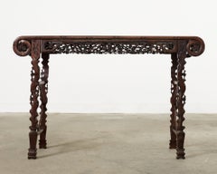 Chinese Export Rosewood Carved Altar Console Table