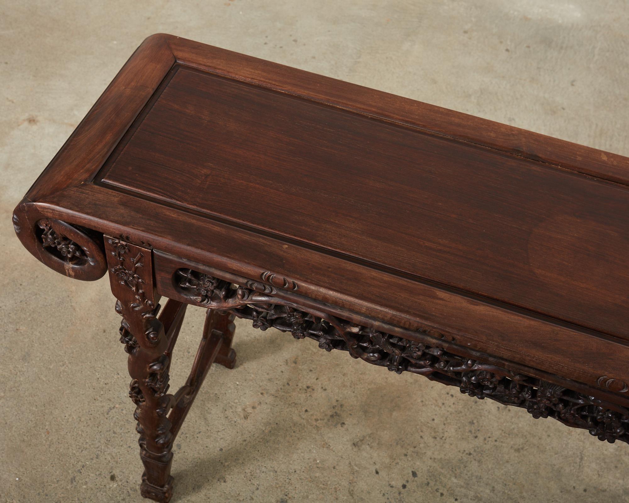 Chinese Export Rosewood Carved Altar Console Table For Sale 2