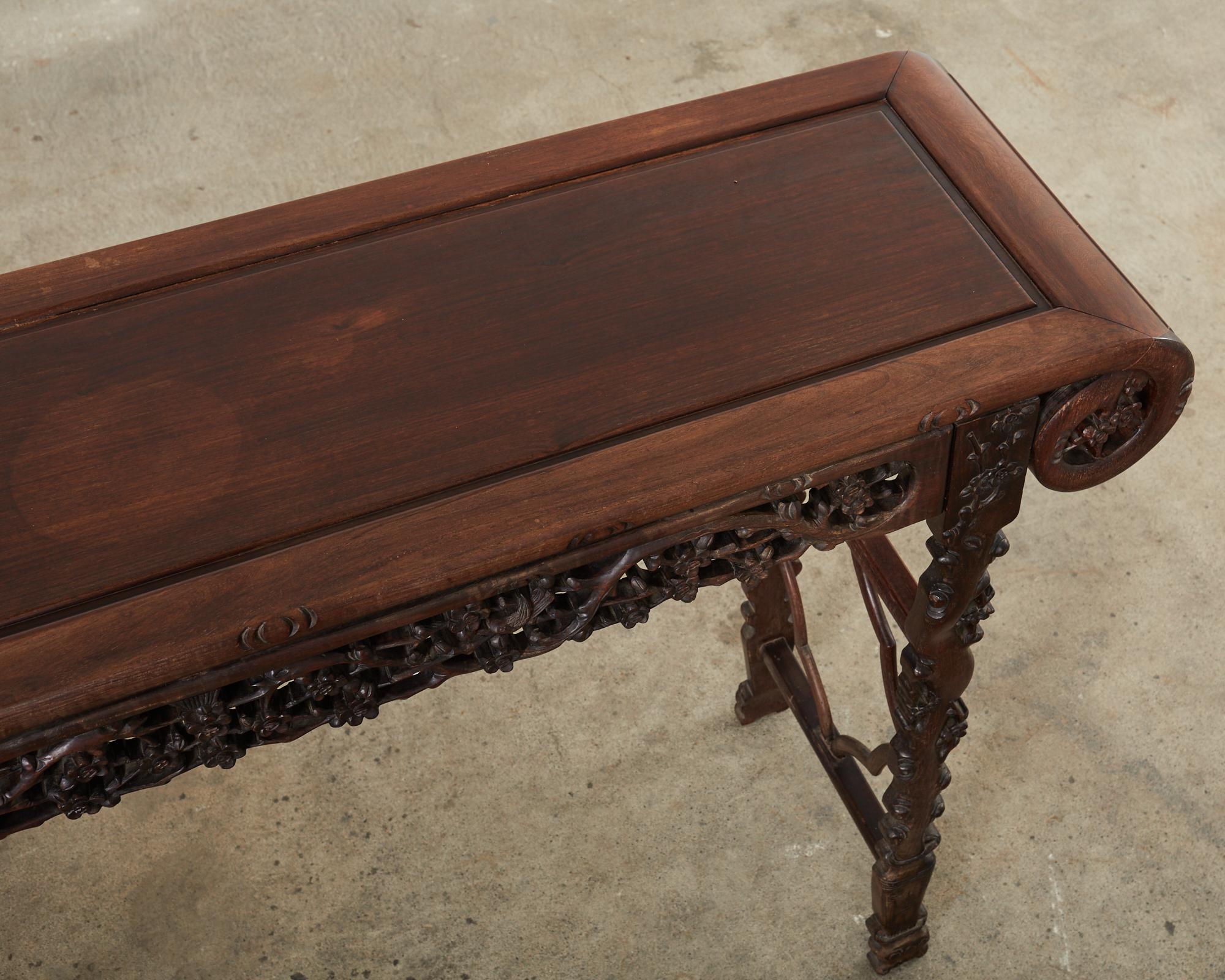 Chinese Export Rosewood Carved Altar Console Table For Sale 3