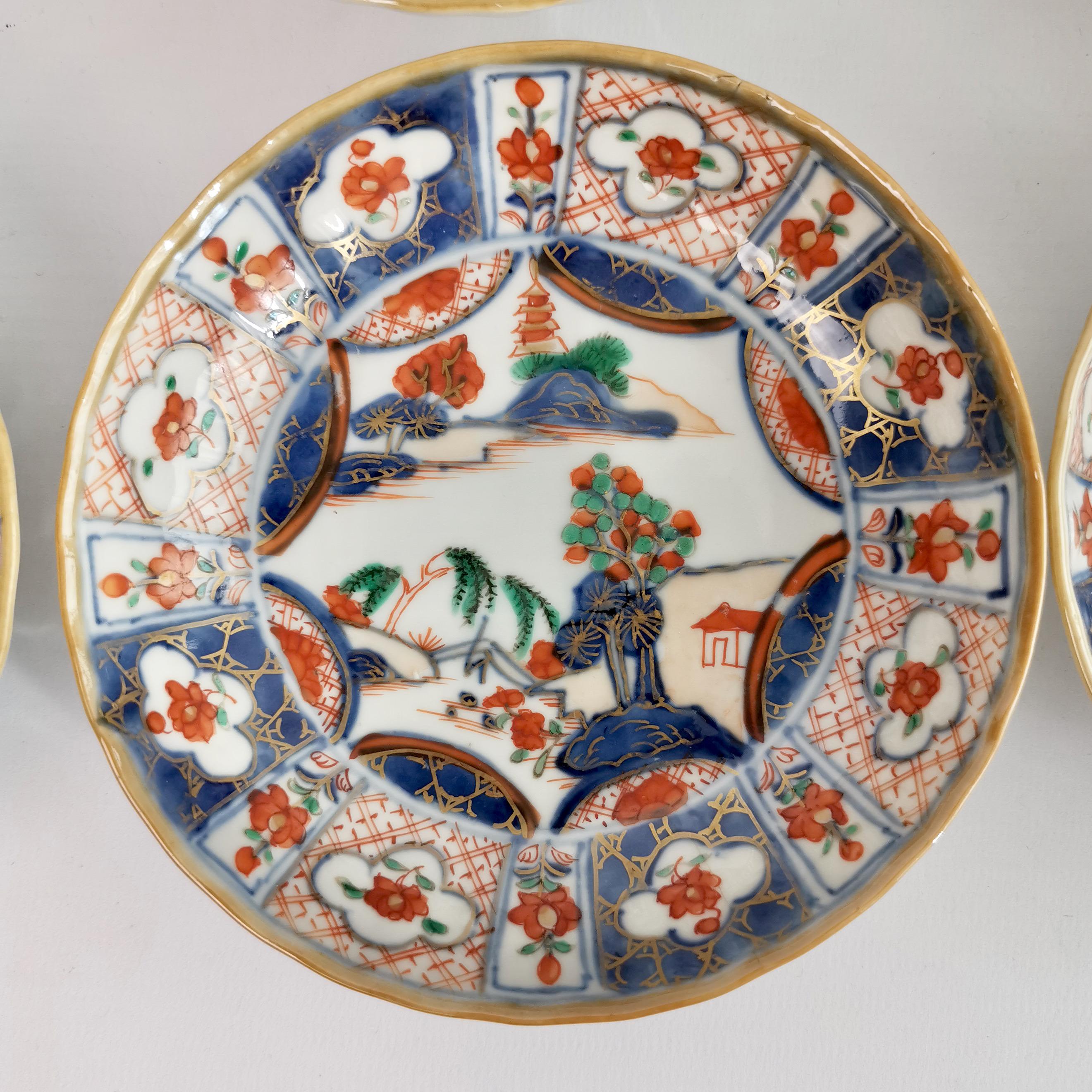 Chinese Export Set of 6 Tea Bowls, Imari Lake Landscape, Qianlong 18th C 3
