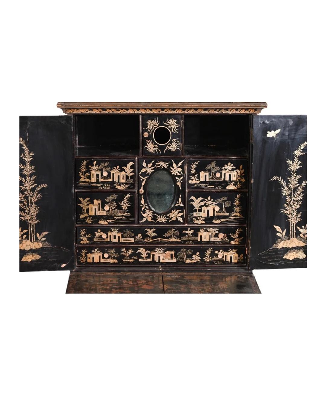 Lacquered Chinese Export Sewing Bonheur-Du-Jour Cabinet For Sale