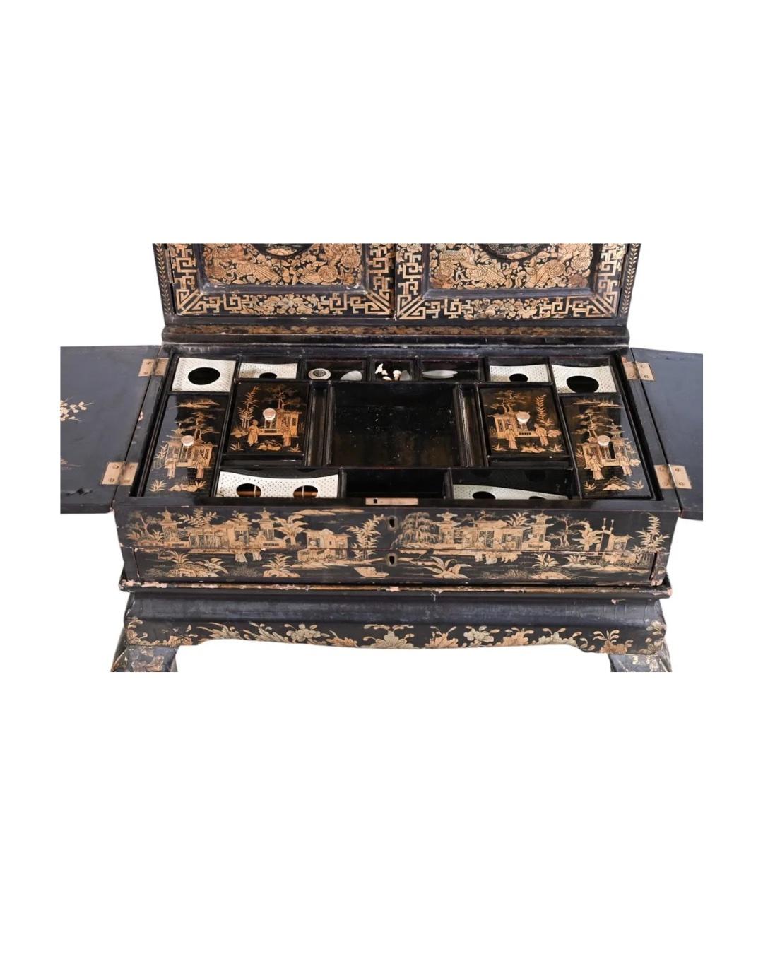 Chinese Export Sewing Bonheur-Du-Jour Cabinet In Fair Condition For Sale In Dallas, TX