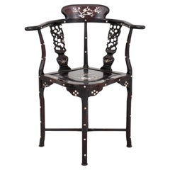 Vintage Chinese Export Shell-Inlaid Ebonized Corner Chair