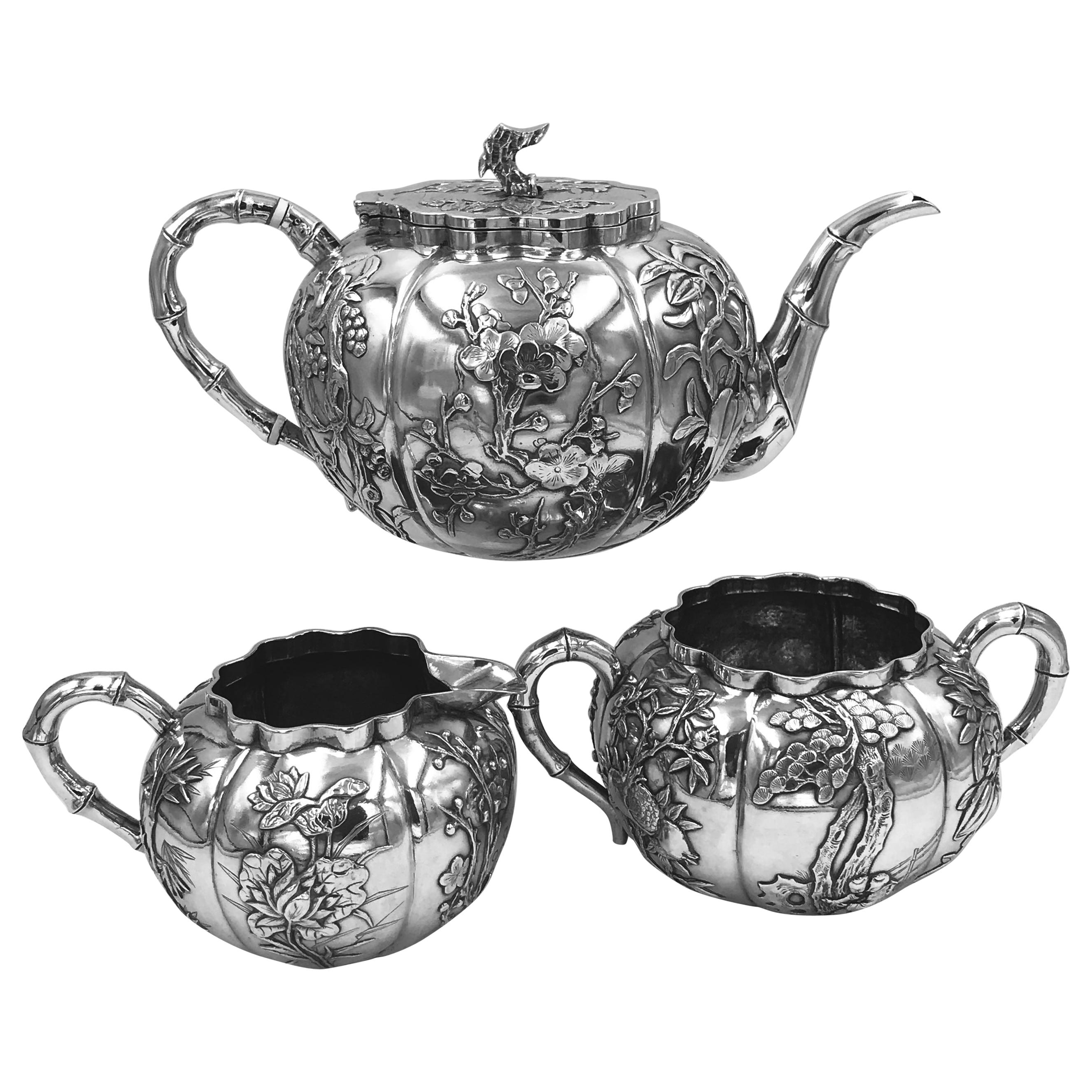 Chinese Export Silver 3-Piece Teaset