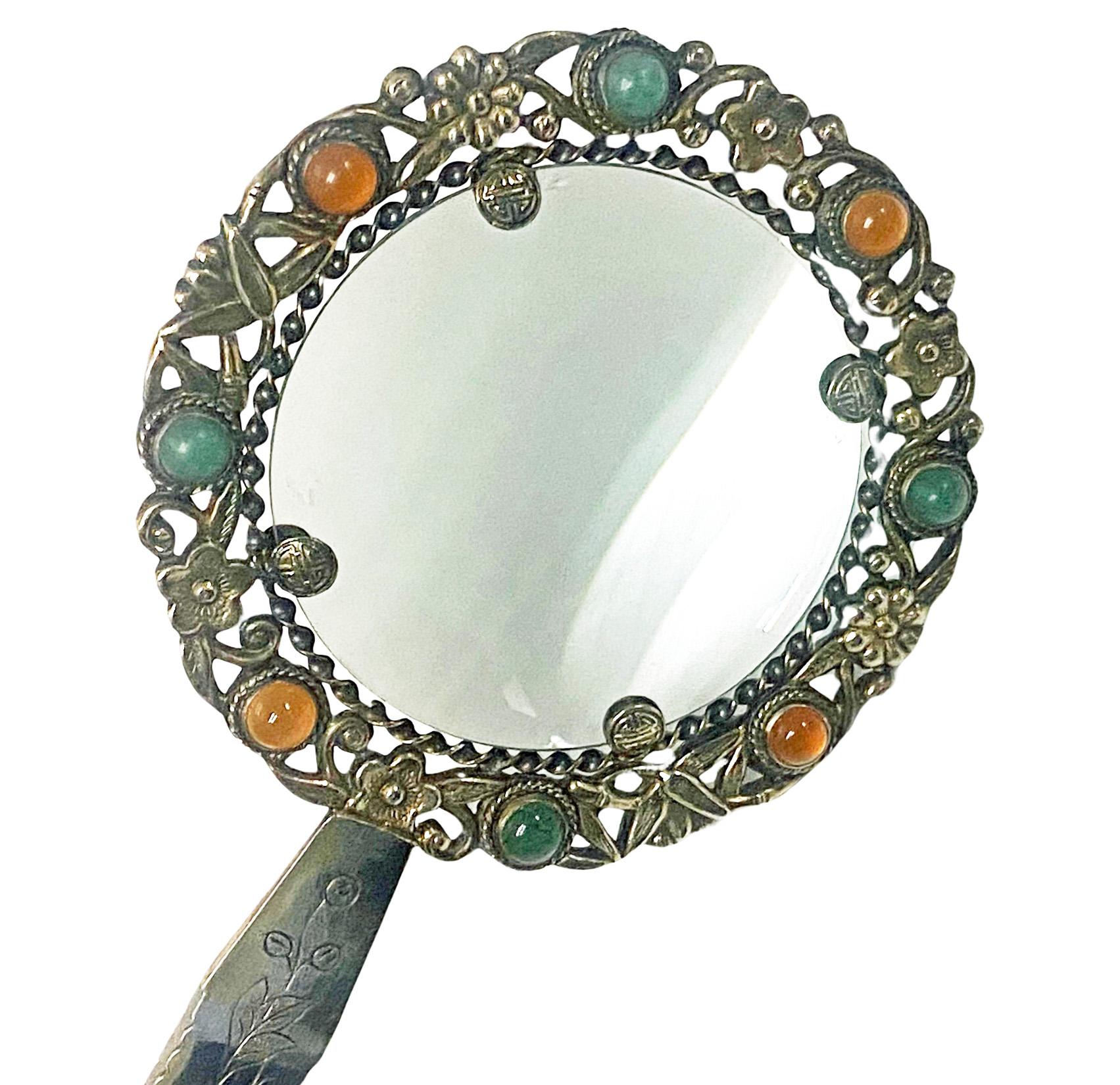  Chinese Export Silver and Jade Magnifying Glass, C.1890 In Good Condition For Sale In Toronto, ON