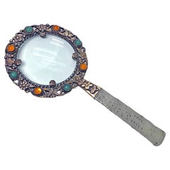 Antique  Chinese Export Silver and Jade Magnifying Glass, C.1890