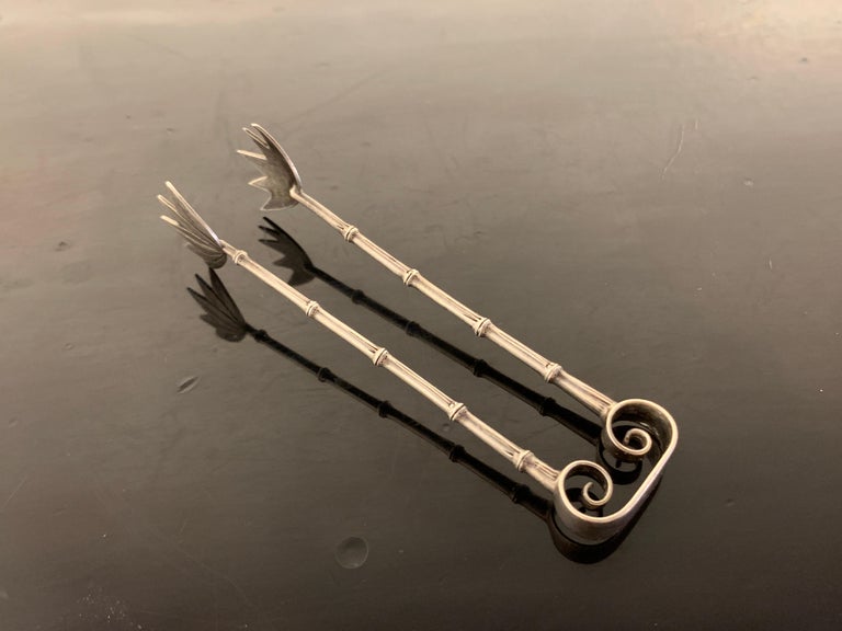 Chinese Export Silver Bamboo Motif Sugar Tongs, Early 20th Century