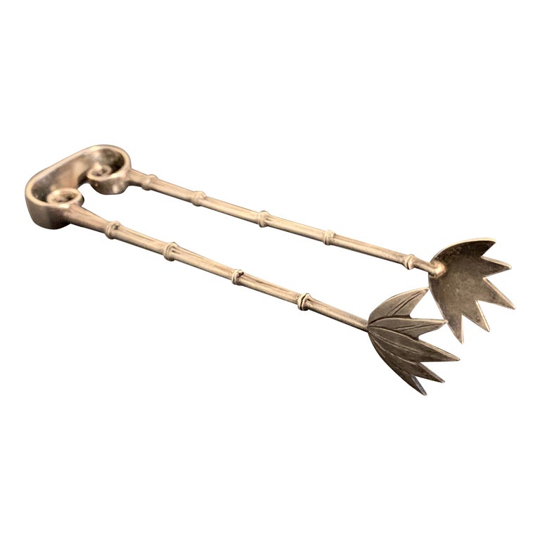 Chinese Export Silver Bamboo Motif Sugar Tongs, Early 20th Century