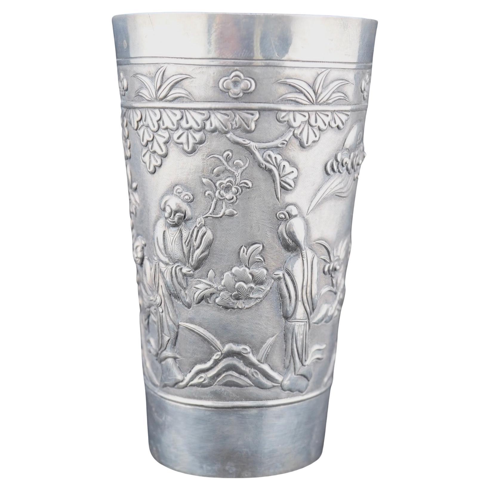 Chinese Export Silver Beaker, circ 1890's For Sale