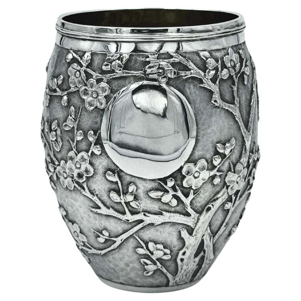 Chinese Export Silver Cocktail Shaker, Tray and Beakers For Sale at 1stDibs