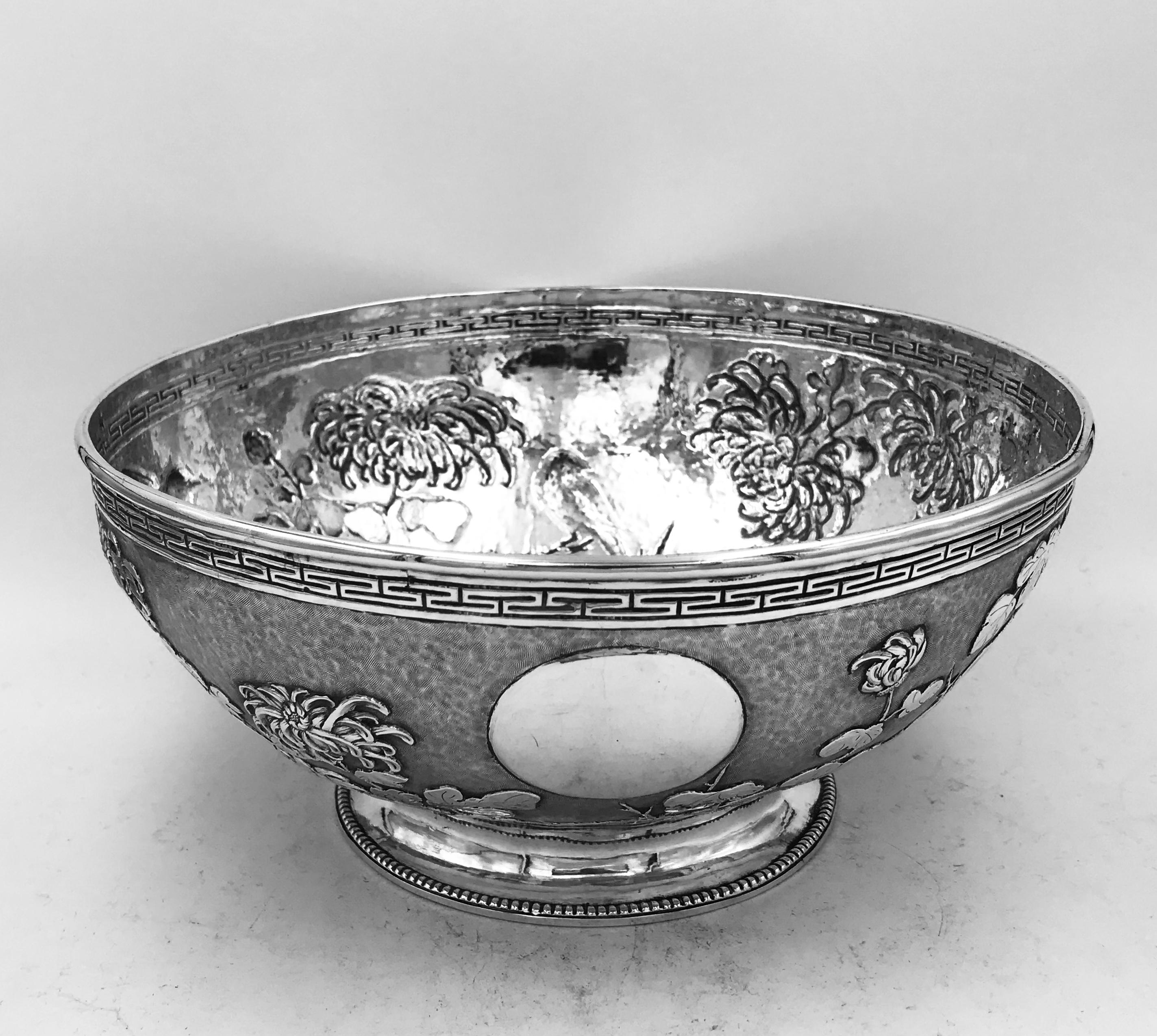 Repoussé Chinese Export Silver Bowl For Sale