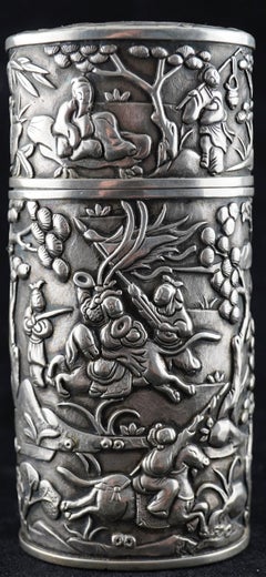 Chinese Export Silver Box or Cheroot Case .with Battle Scenes