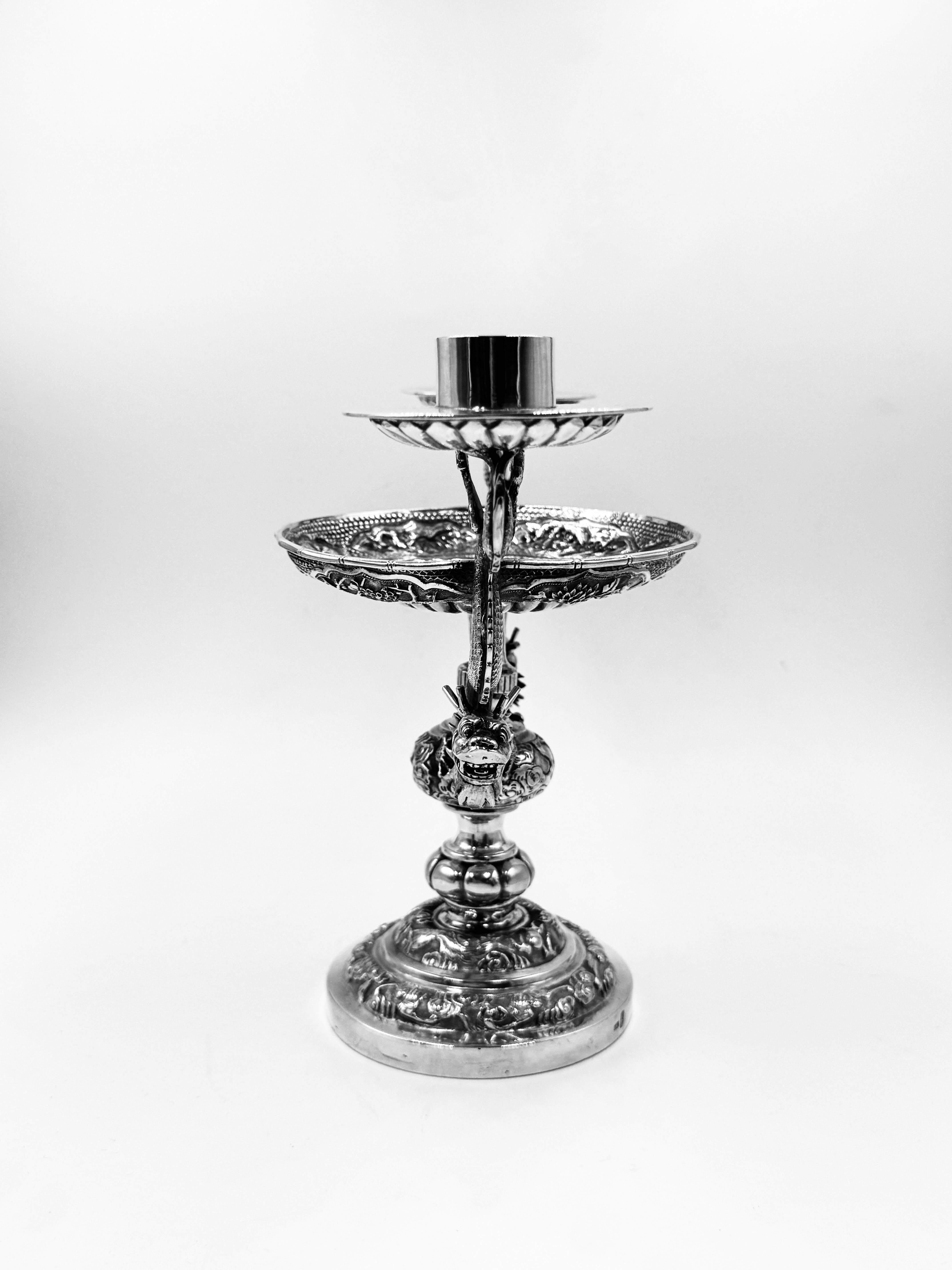 Candelabro y plato de plata de exportación chinos Chino en venta