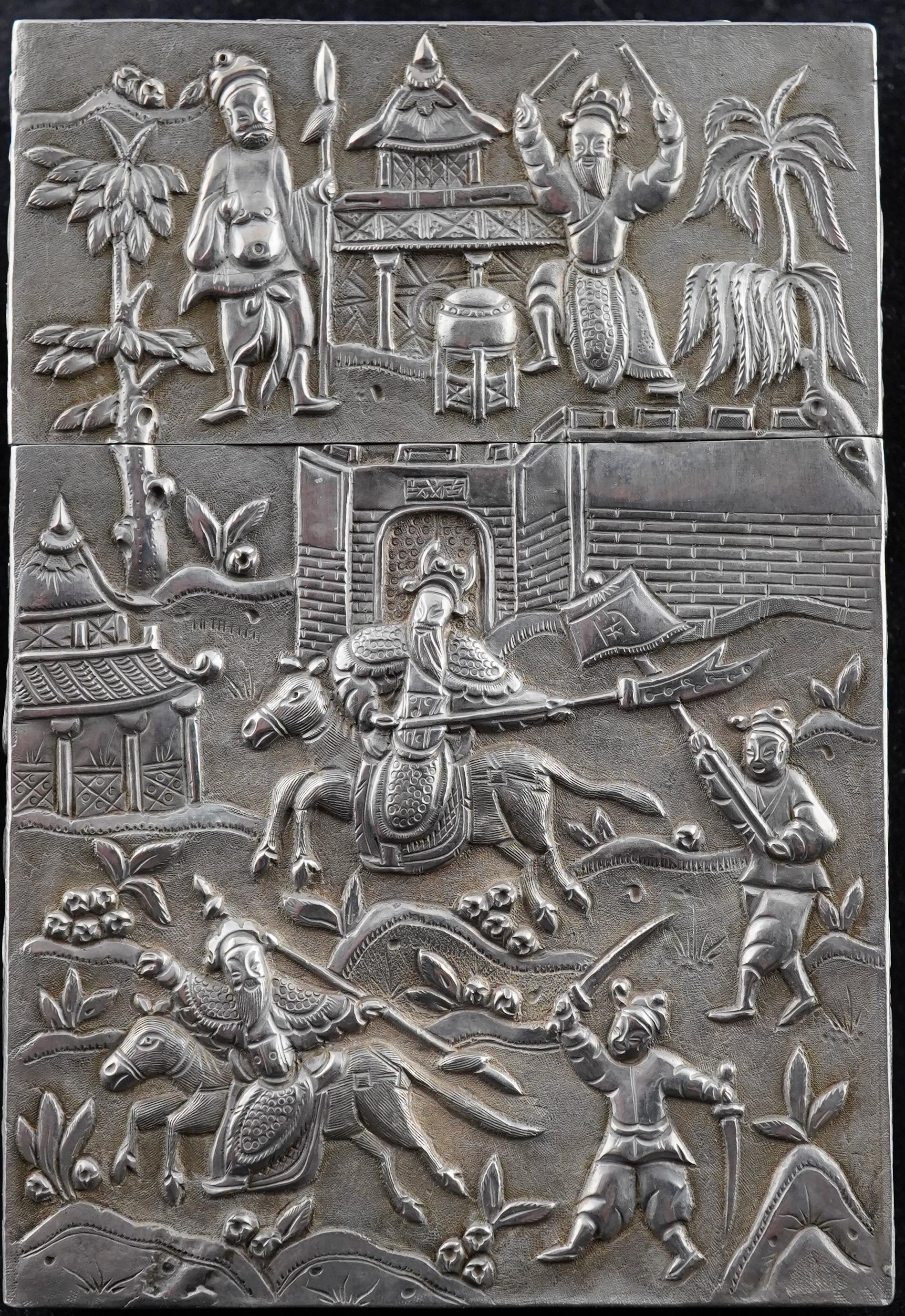 Esportazione cinese Portacarte d'argento d'esportazione cinese Interesse del Commodoro Perry e dell'Ammiraglio Buchanan. in vendita