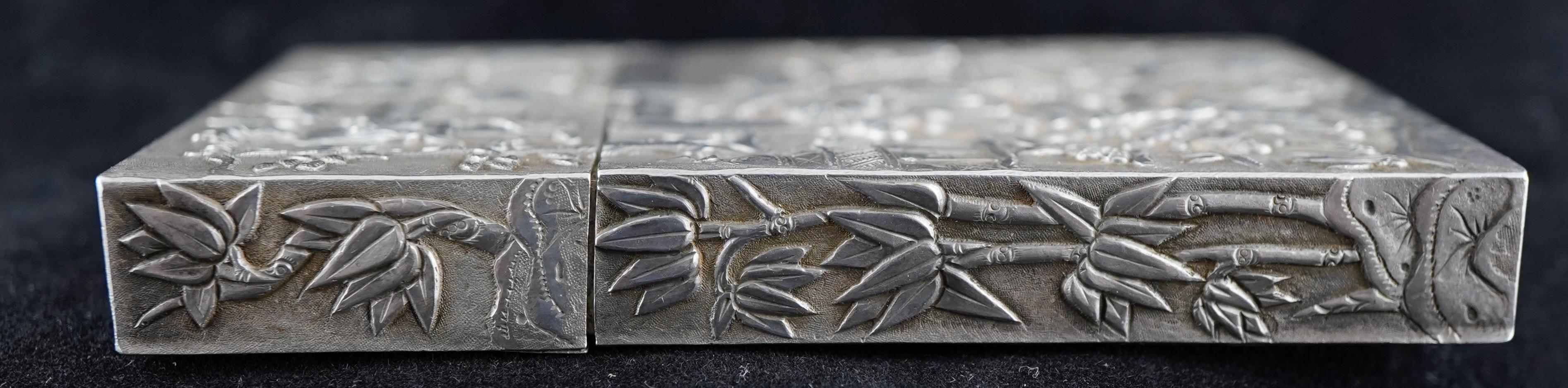 Asiatico Portacarte d'argento d'esportazione cinese Interesse del Commodoro Perry e dell'Ammiraglio Buchanan. in vendita