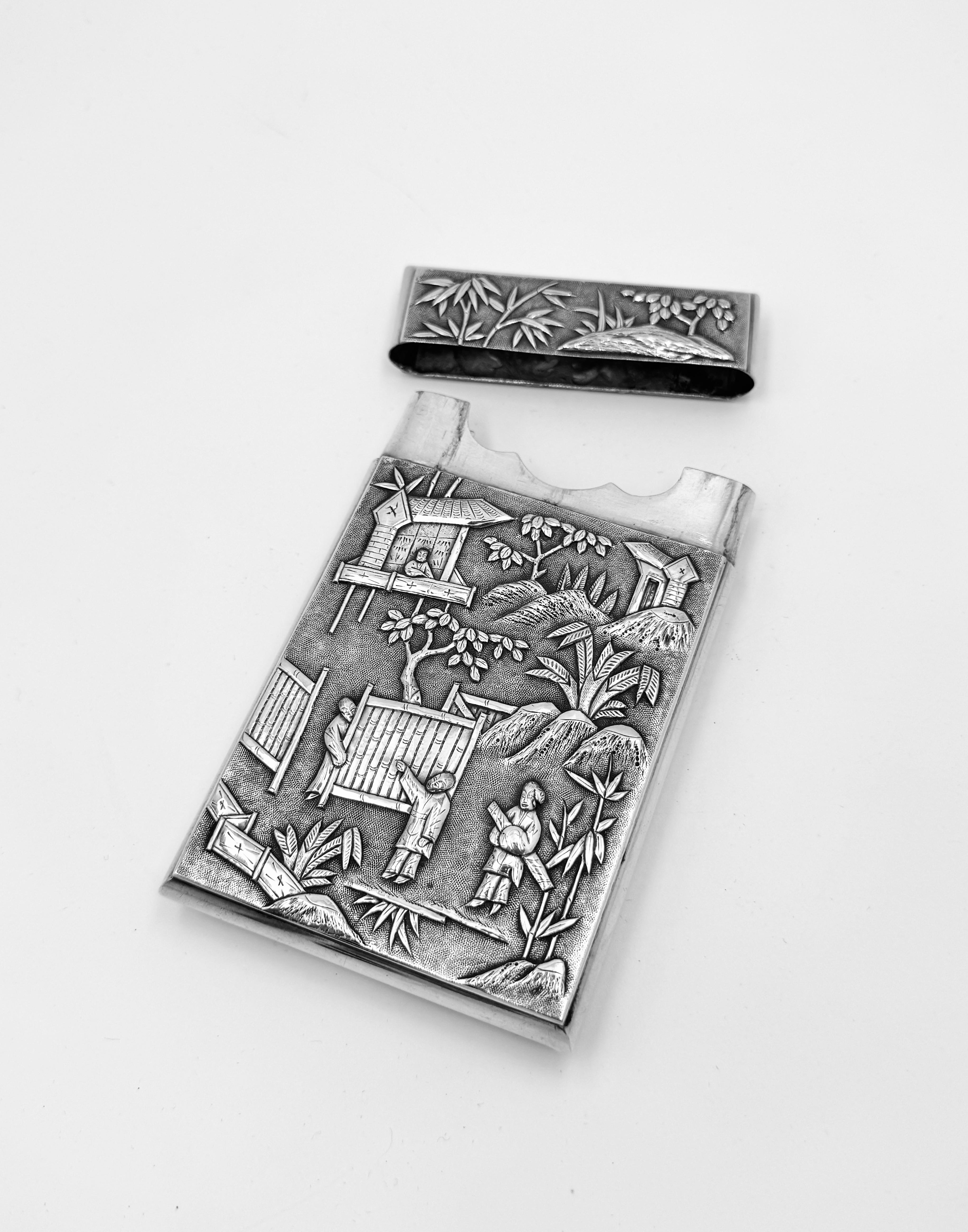 Chinese Export Silver Card Case Chino en venta