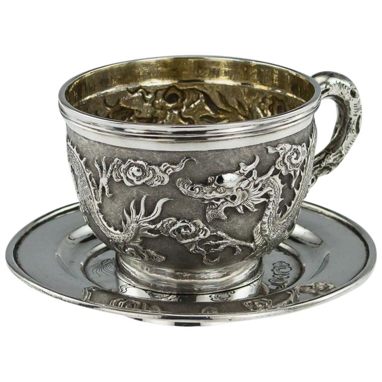 Chinese Export Silver Cased Cup and Saucer Tuck Chang, circa 1890