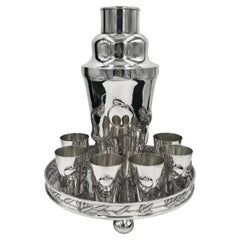 Chinese Export Silver Cocktail Shaker, Tray & Beakers