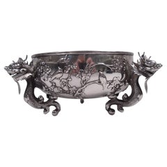 Chinesische Export-Silber-D Drachenschale aus Silber mit Präsentation im Tientsin Club-Stil von 1914