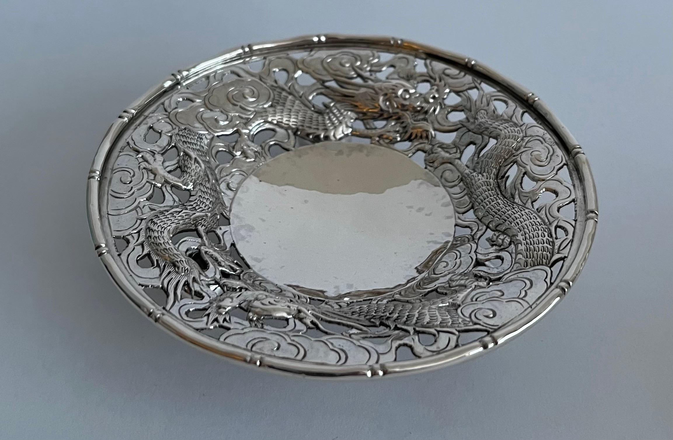Repoussé Chinese Export Silver Dragon Bowls, Set of 3 For Sale