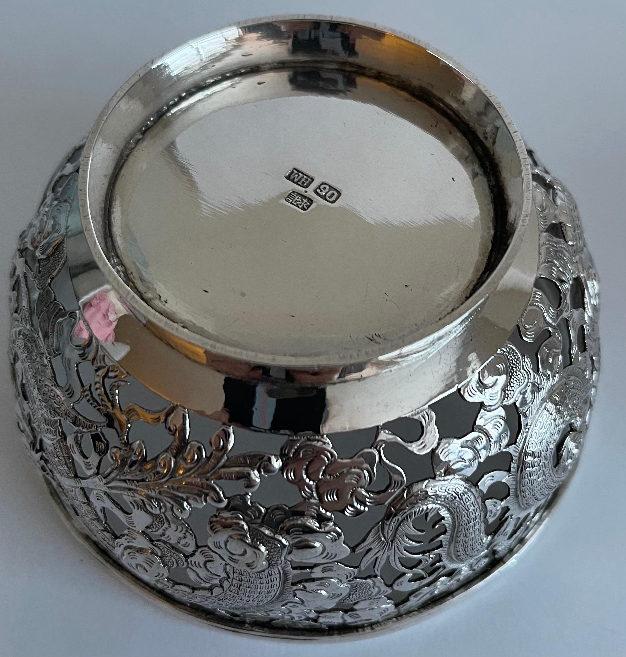 Chinese Export Silver Dragon Bowls, Set of 3 For Sale 3