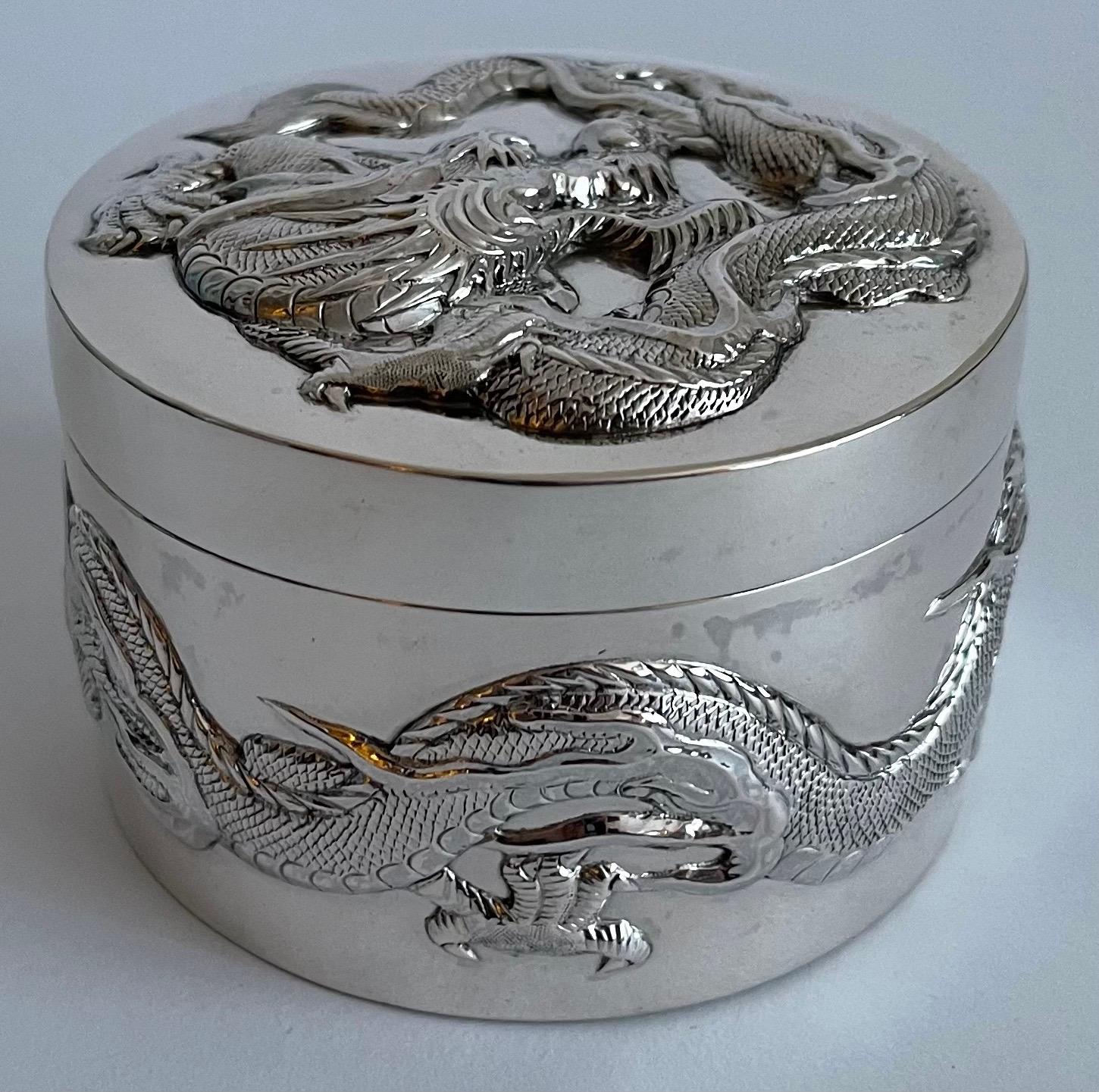 Repoussé Chinese Export Silver Dragon Box